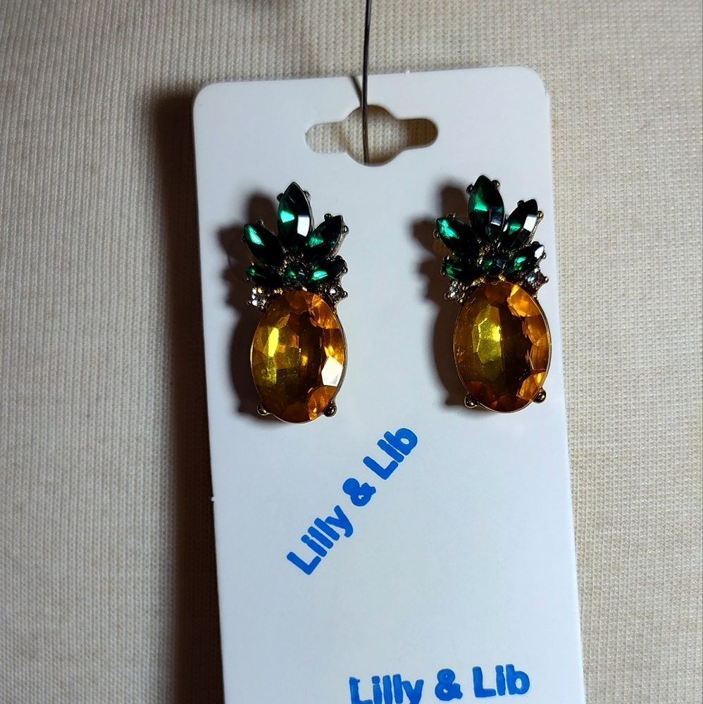 Lilly & Lib Gold and Green Yellow Stone Pineapple Earrings